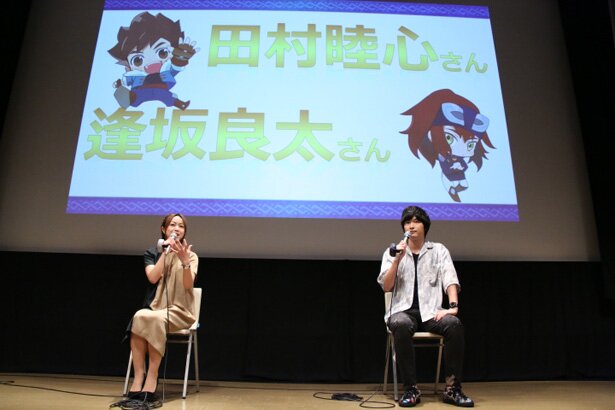 上映会イベント終了後、インタビューに応えてくれた2人<br>