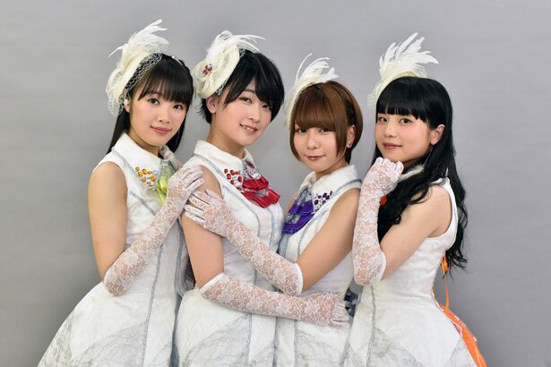 左から麻木ユン役の髙橋麻里さん、茜カスミ役の田中有紀さん、林堂アキラ役の富田美憂さん、橘ミオ役の元吉有希子さん<br>