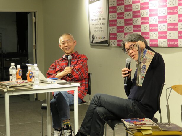 「機動警察パトレイバー」30周年で、トークを繰り広げる伊藤さん(左)と井上専務<br>(C)HEADGEAR