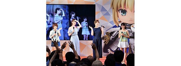 「レガリア」ステージに登壇されたキャストの皆さん。（左から）ユイ役の本渡楓さん、イングリッド役の瀬戸麻沙美さん、サラ役の久保ユリカさん、ティア役の小倉唯さん<br>