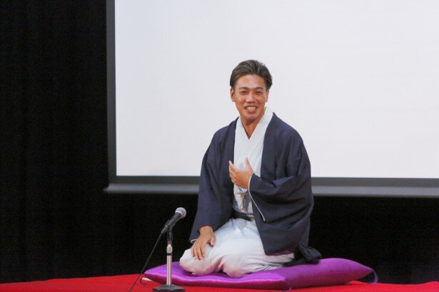 約45分という長めの口演である「高尾太夫」を、最後まで飽きさせることなく聞かせてくれた瀧川鯉斗さん<br>