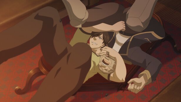 テーブルクラッシュDDTを食らうギルドマスター。このヒト、前回も源蔵さんから暴行を受けていた気がする